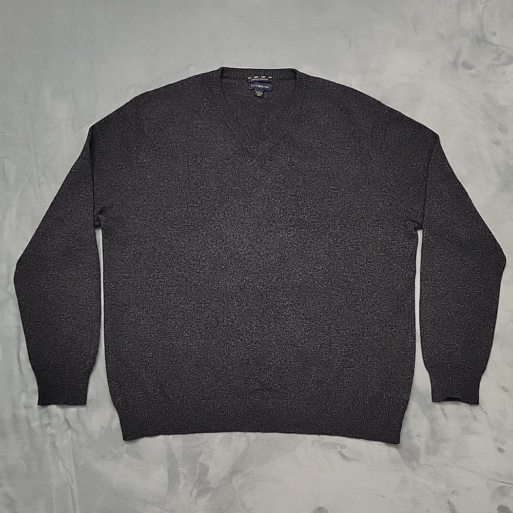 Club Room Sweater Mens Large Charcoal Estate Cashmere V‎ Neck Pullover Soft Warm